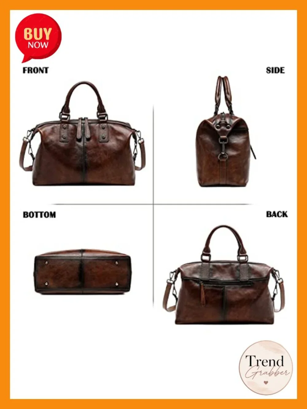 Genuine Leather Vintage Satchel Tote Crossbody Bag